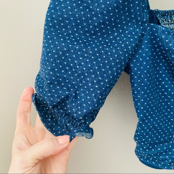 Lulu's Polkadot Denim Crop Top Blue Sz Small - Picture 3 of 7